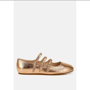 Rag & Co Metallic Triple-Strap Mary Jane Flats - Rose Gold